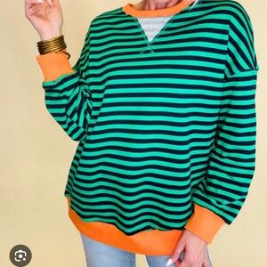 NWOT First Love Green and Navy Striped Sweatshirt